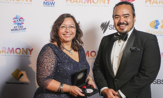 Juana_Reinoso_and_Adam_Liaw at the 2019 Premier’s Harmony Dinner held at the Grand Pavilion, Rosehill Gardens Racecourse.