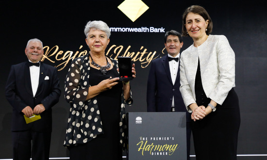 Miza Torlakovic recieves the CommBank Regional Unity Medal from NSW Premier Gladys Berejiklian. 